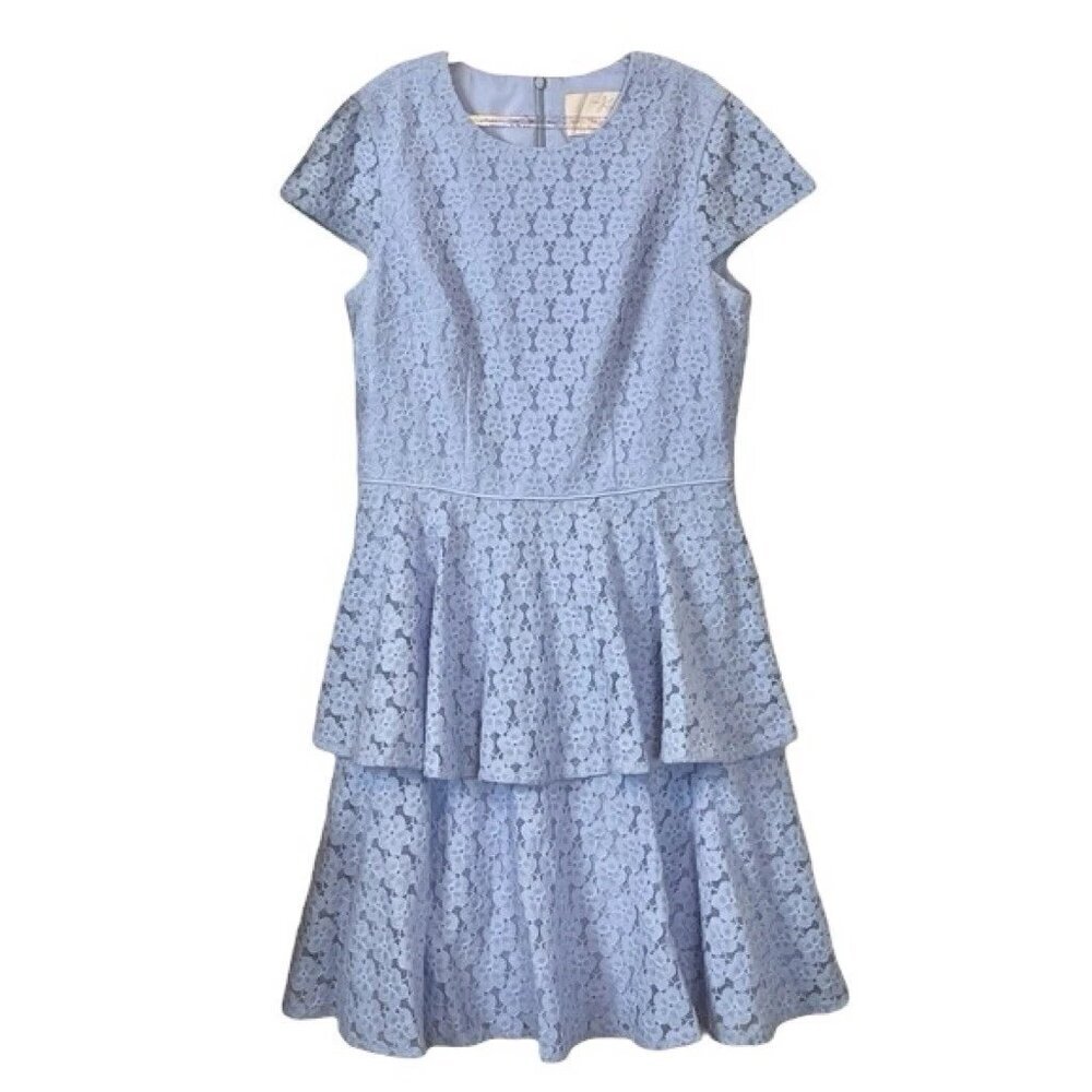 Gal Meets Glam Daisy Lace Tiered Ruffle Cocktail Dress Periwinkle Blue Size 6